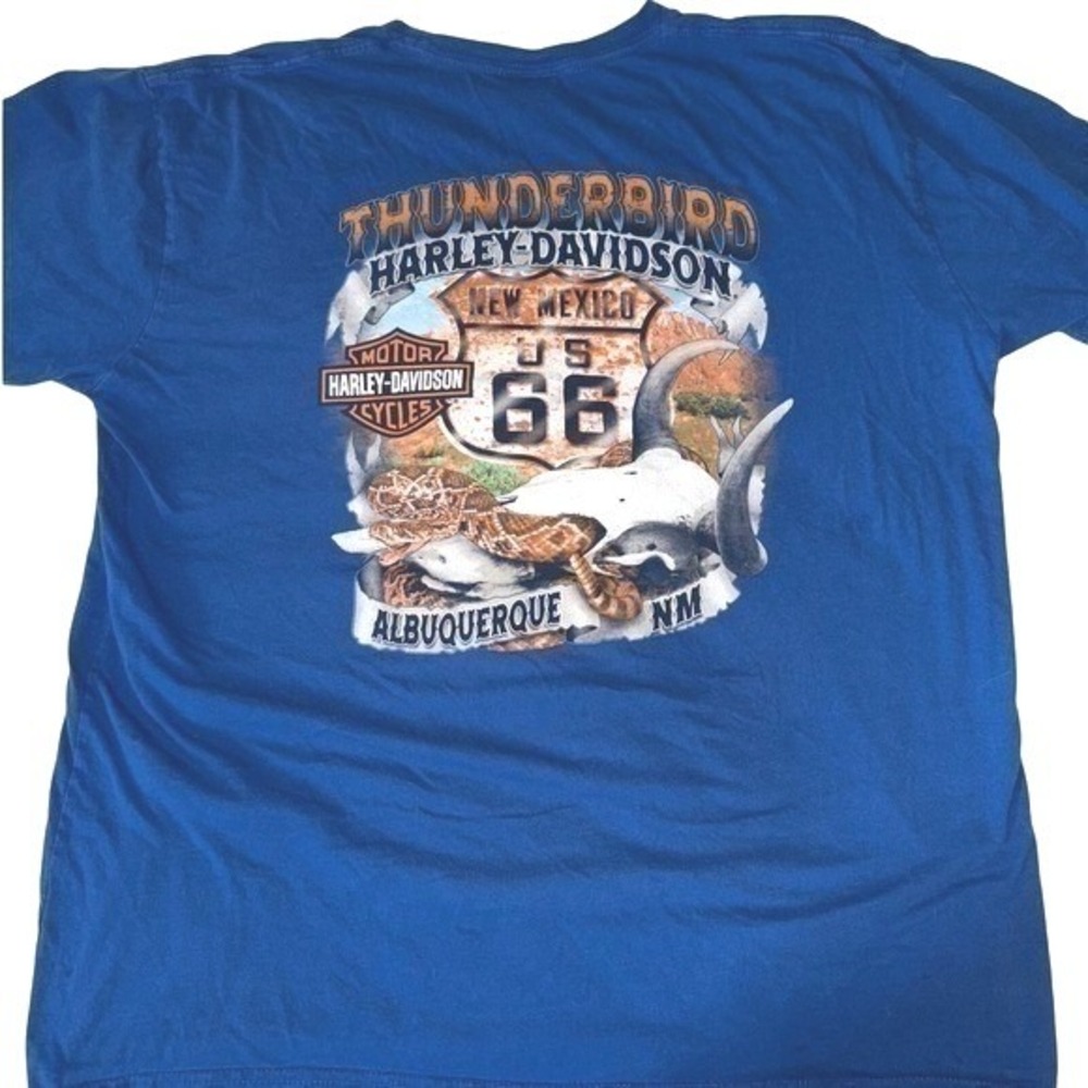 VTG Harley Davidson T-Shirt Mens 2XL‎ Blue Route 66 Albuquerque USA Made Tee